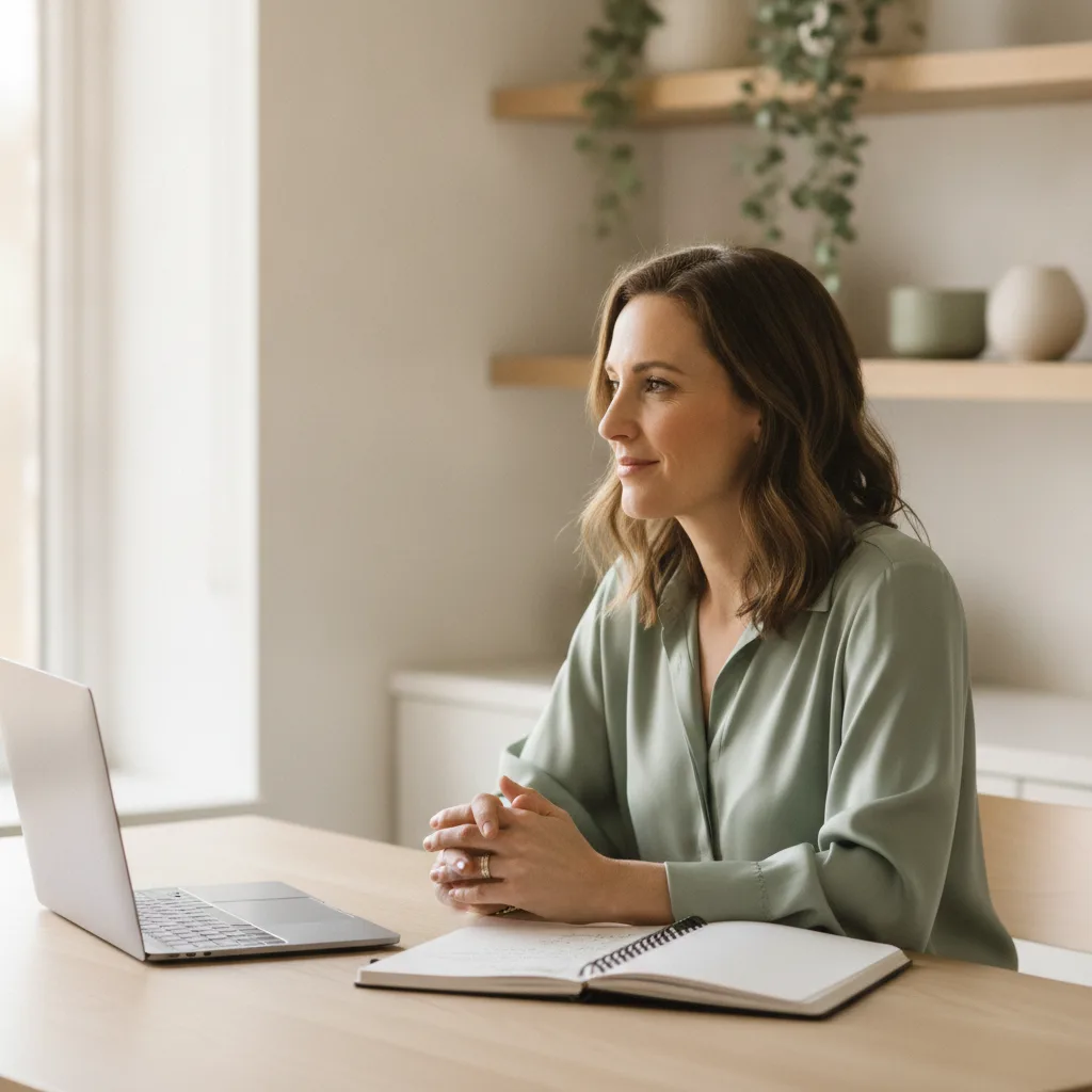 Woman confidently working on her consulting business
